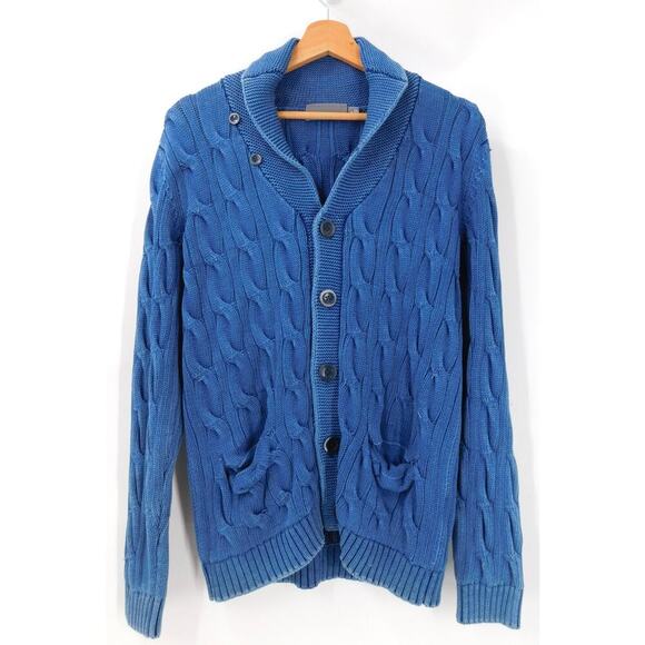 Vince Blue Chunky Cable Knit Cardigan Sweater Size S Blue Shawl Collared Preppy‎ - Picture 1 of 5